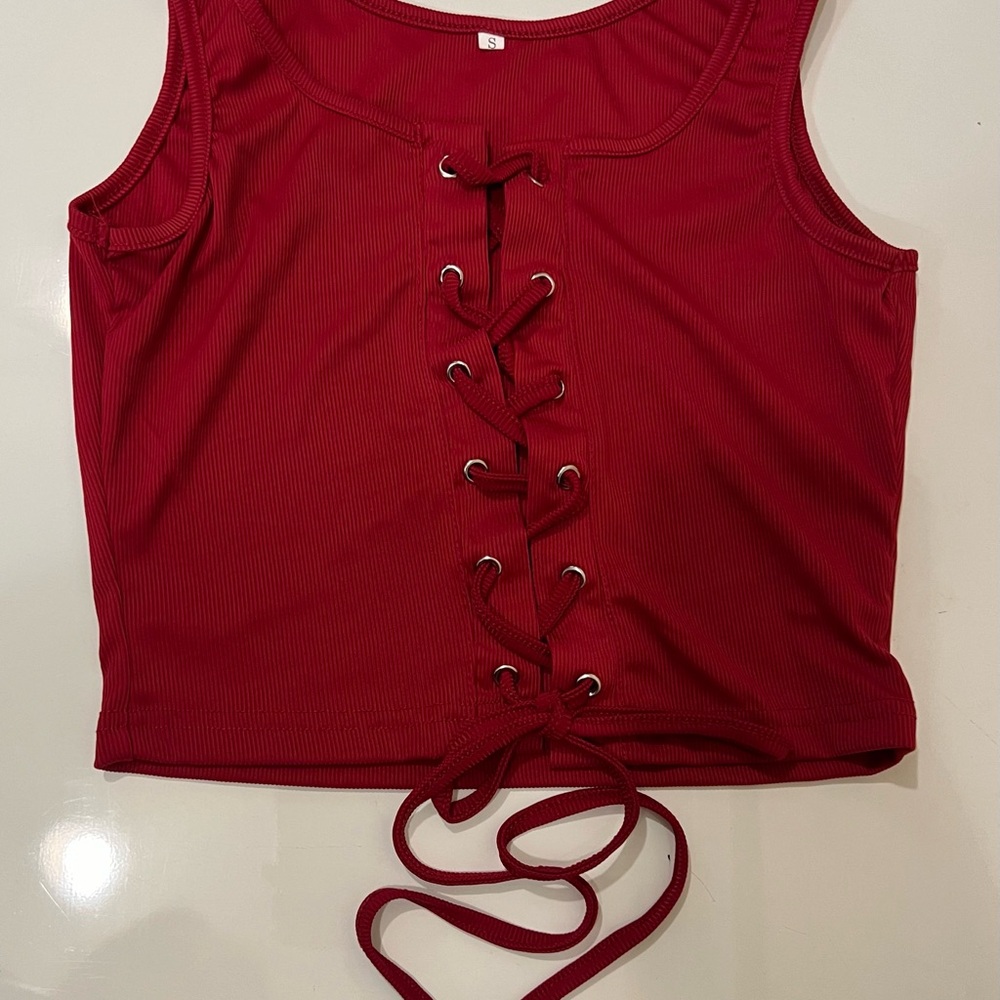 Red Lace-Up Tank Top